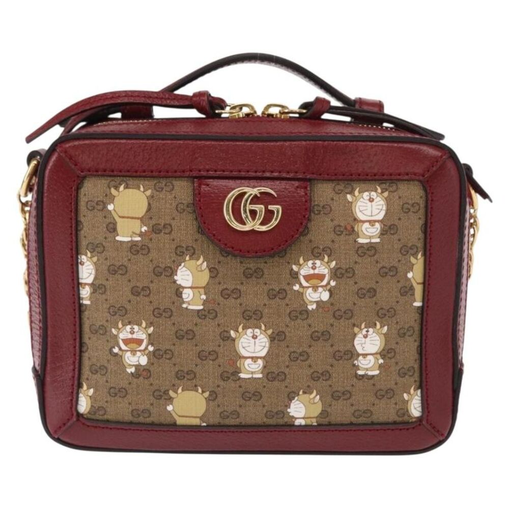 Gucci Doraemon Ophidia Zip Around Camera Printed Mini Gg Coated Canvas Beige